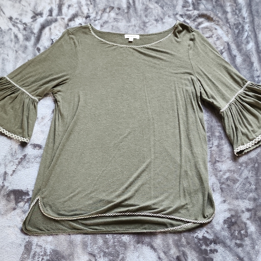 Max Studio Olive Green Blouse with Bell Sleeves